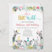 2野生ピンク金ゴールドパーティー動物誕生日 招待状 (正面)