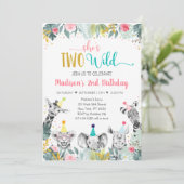 2野生ピンク金ゴールドパーティー動物誕生日 招待状 (スタンド正面)