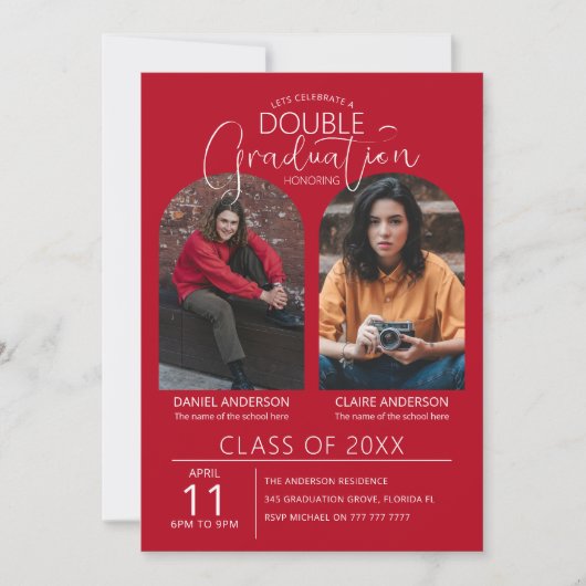 2院生アーチ型写真卒業 招待状 (正面)