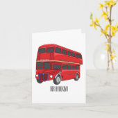 2階建てのバス漫画イラストレーション カード (黄色い花)