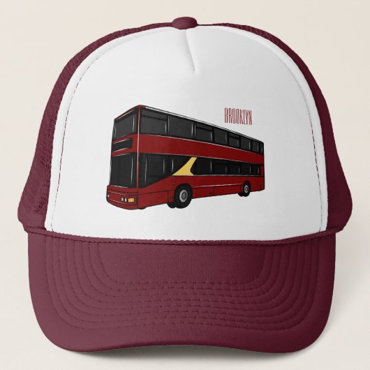2階建てのバス漫画イラストレーション キャップ (正面)