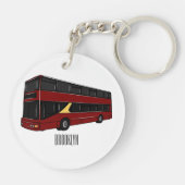 2階建てのバス漫画イラストレーション キーホルダー (裏面)