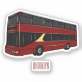 2階建てのバス漫画イラストレーション シール (正面)