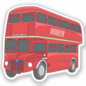 2階建てのバス漫画イラストレーション シール (正面)