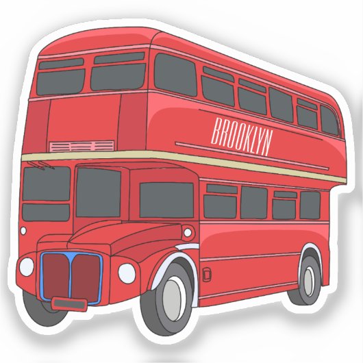 2階建てのバス漫画イラストレーション シール (正面)