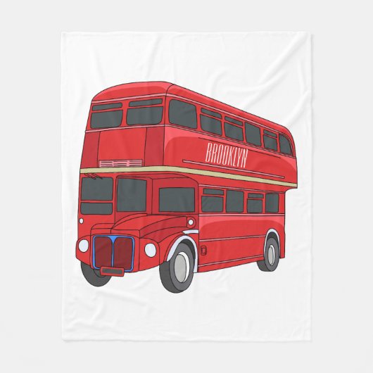 2階建てのバス漫画イラストレーション フリースブランケット (正面)