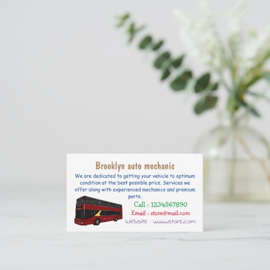 2階建てのバス漫画イラストレーション 名刺 (スタンド正面)