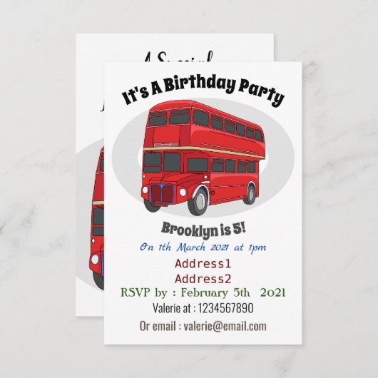 2階建てのバス漫画イラストレーション 招待状 (正面/裏面)