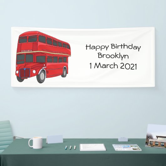 2階建てのバス漫画イラストレーション 横断幕 (トレードショー)