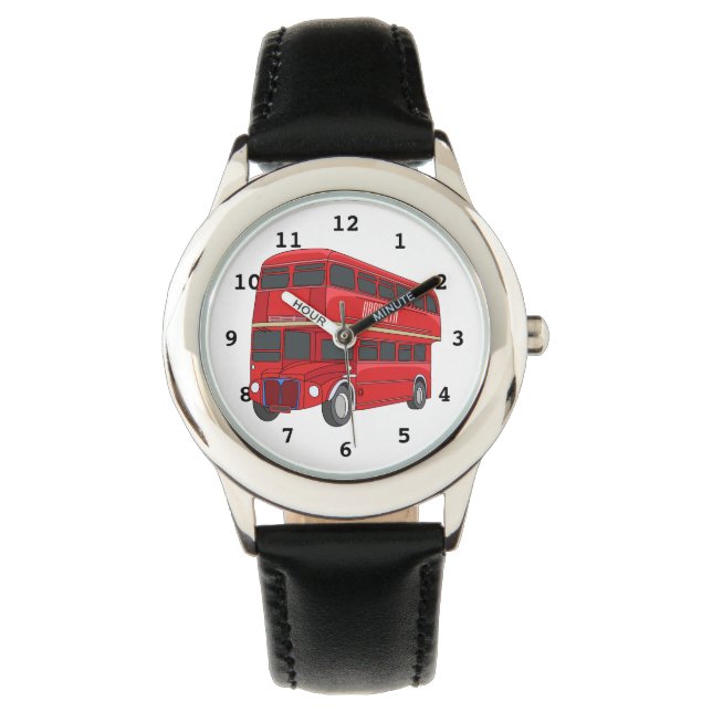 2階建てのバス漫画イラストレーション 腕時計 (正面)