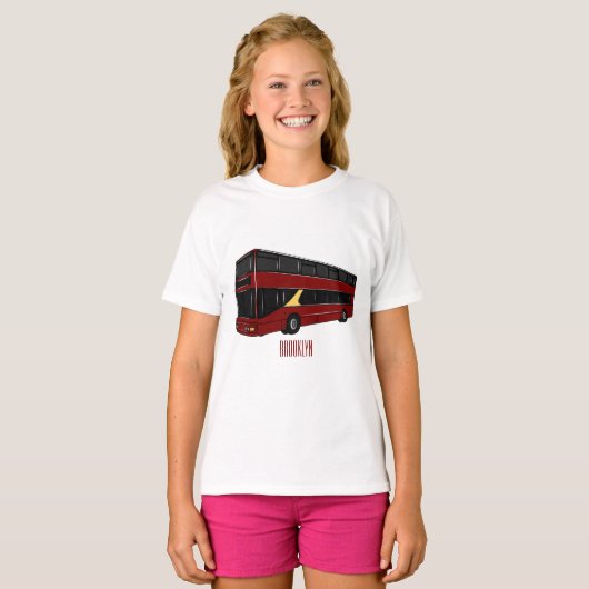 2階建てのバス漫画イラストレーション Tシャツ (正面フル)