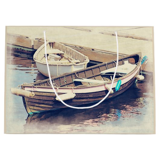 2隻の古いボートの木のボート ラージペーパーバッグ (正面)