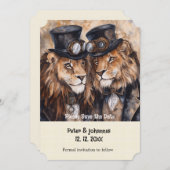 2雄ライオンsteampunk日付を保存 招待状 (正面/裏面)