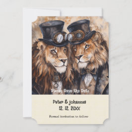 2雄ライオンsteampunk日付を保存 招待状