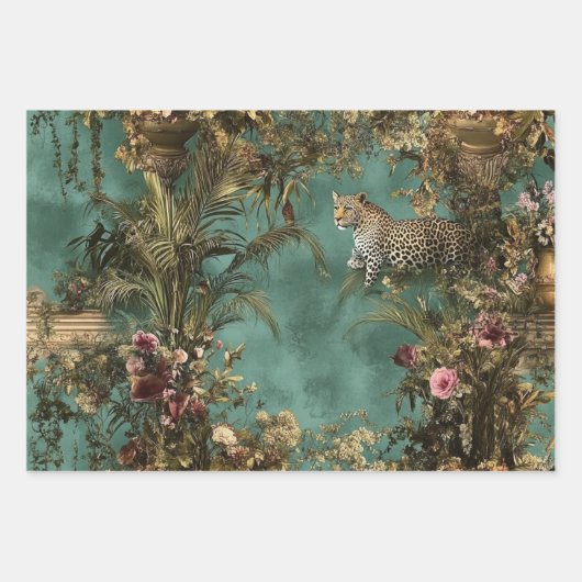 #2青いシ華美ーンのヒョウの葉 ラッピングペーパーシート (正面2)