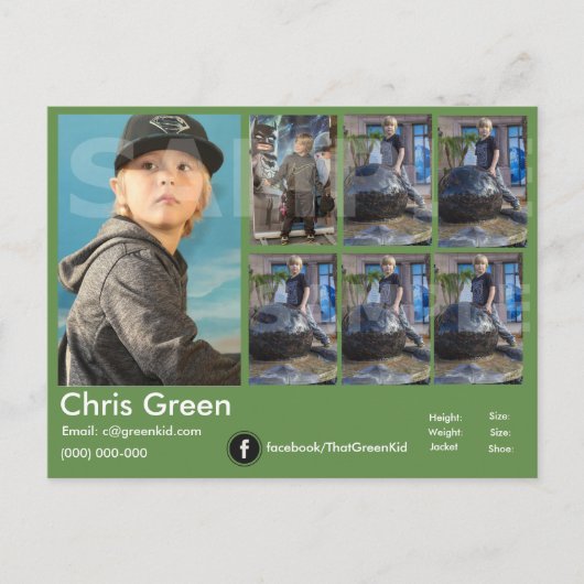 2面アクターモデルヘッドショットカード緑 ポストカード (正面)