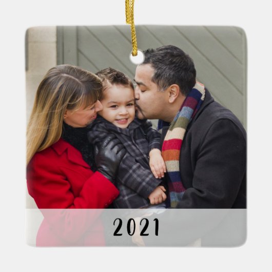 2面カスタムのフシンプルォトクリスマス セラミックオーナメント (正面)