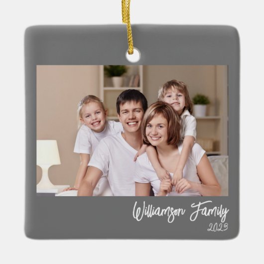 2面カスタムの両面ファミリフォトグレシンプルイ セラミックオーナメント (正面)