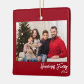2面カスタムの両面ファミリフォトシンプル赤 セラミックオーナメント (左)