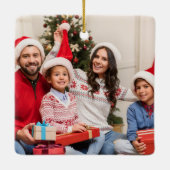 2面カスタムの両面ファミリフォトシンプル赤 セラミックオーナメント (裏面)