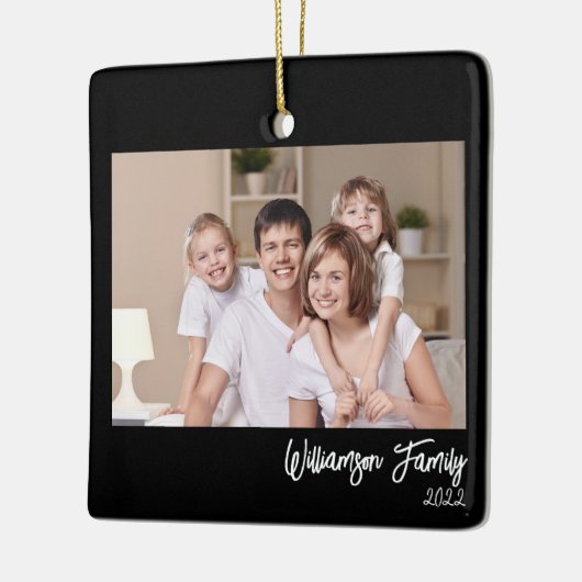 2面カスタムの両面ファミリーフォトシンプルブラック セラミックオーナメント (左)