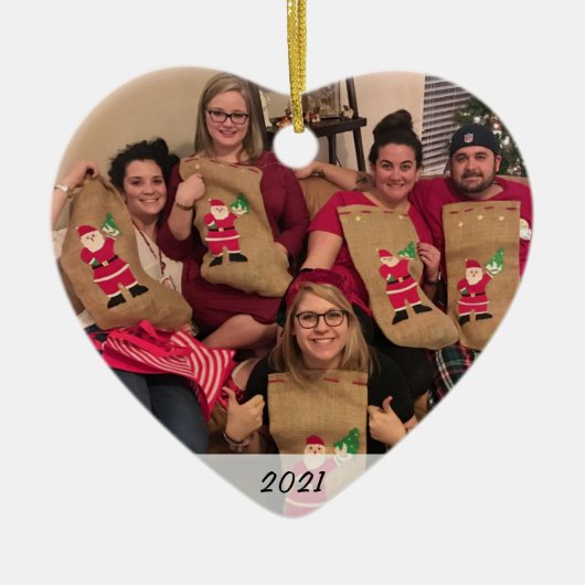 2面カスタムシンプル写真クリスマス セラミックオーナメント (正面)