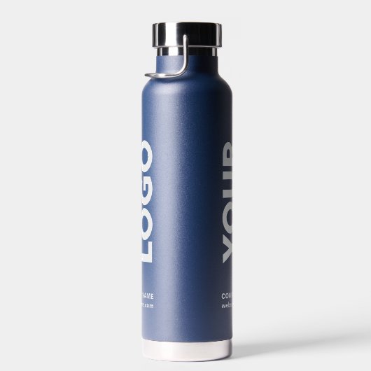 2面カスタムネイビーブルーの文字ロゴ ウォーターボトル (右面)