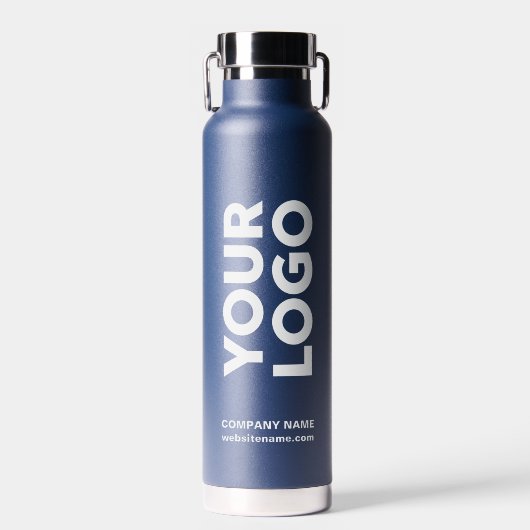 2面カスタムネイビーブルーの文字ロゴ ウォーターボトル (正面)