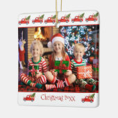 2面カスタム子フォトレッドトラッククリスマス セラミックオーナメント (左)