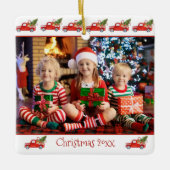 2面カスタム子フォトレッドトラッククリスマス セラミックオーナメント (正面)