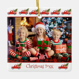 2面カスタム子フォトレッドトラッククリスマス セラミックオーナメント