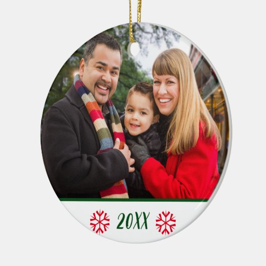 2面カスタム家族の写真スノーフレークのクリスマス セラミックオーナメント (左)