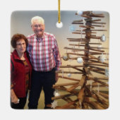 2面カスタム家族の写真スノーフレークのクリスマス セラミックオーナメント (裏面)