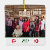 2面カスタム家族の写真スノーフレークのクリスマス セラミックオーナメント (正面)