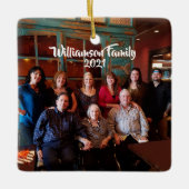 2面カスタム家族の写真ホワイトスクリプトクリスマス セラミックオーナメント (正面)