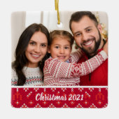 2面カスタム家族の写真北欧クリスマスセラム セラミックオーナメント (正面)