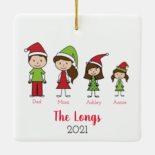 2面カスタム家族クリスマス セラミックオーナメント (裏面)