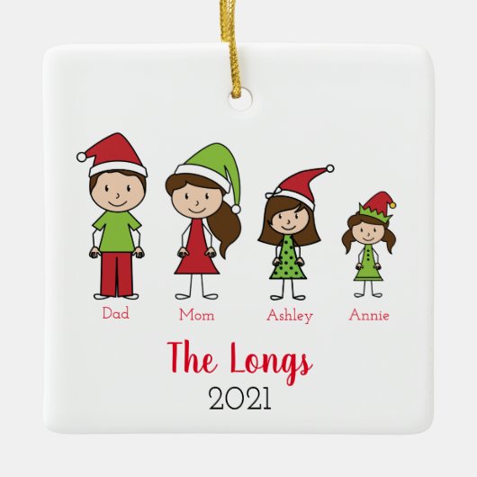 2面カスタム家族クリスマス セラミックオーナメント (正面)