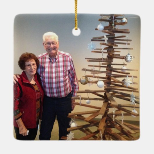 2面カスタム家族シンプル写真クリスマス セラミックオーナメント (裏面)