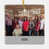 2面カスタム家族シンプル写真クリスマス セラミックオーナメント (正面)