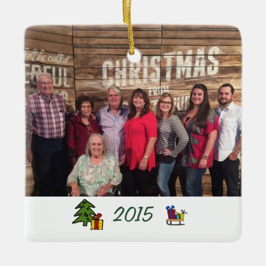 2面カスタム家族写真のクリスマス セラミックオーナメント (正面)