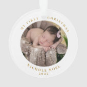 2面モダン初めてのクリスマススノーフレーク写真 オーナメント (裏面)