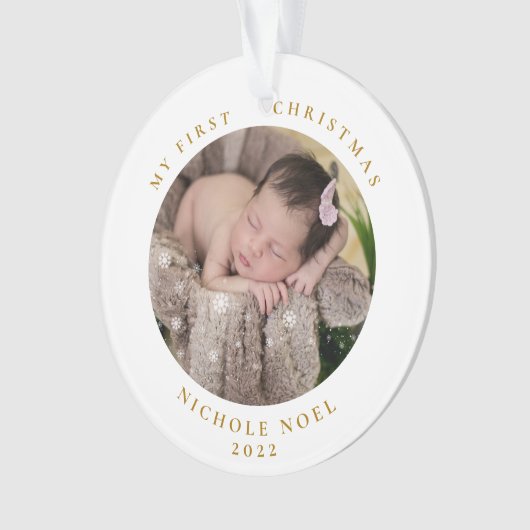 2面モダン初めてのクリスマススノーフレーク写真 オーナメント (正面)