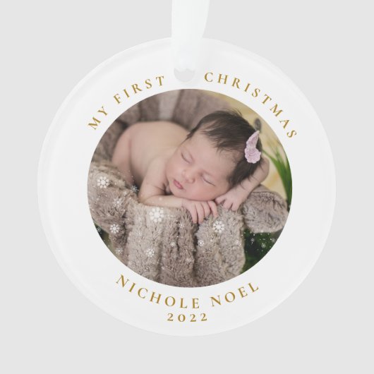 2面モダン初めてのクリスマススノーフレーク写真 オーナメント (正面)
