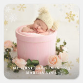 2面モダン初めてのクリスマススノーフレーク写真 スクエアシール (正面)