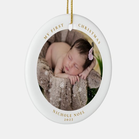 2面モダン初めてのクリスマススノーフレーク写真 セラミックオーナメント (右)
