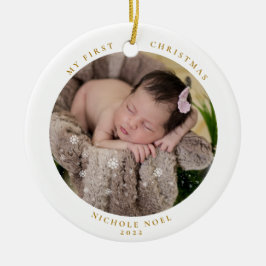 2面モダン初めてのクリスマススノーフレーク写真 セラミックオーナメント