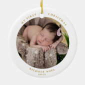 2面モダン初めてのクリスマススノーフレーク写真 セラミックオーナメント (裏面)