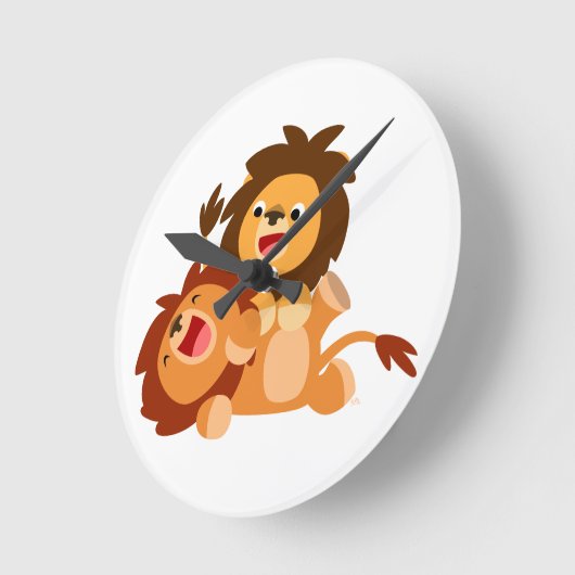 2頭のかわいくよくはしゃぐな漫画のライオンの柱時計 ラウンド壁時計 (傾斜)