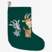 2頭のかわいく幸せな漫画のヤギのクリスマスのストッキング スモールクリスマスストッキング (正面)